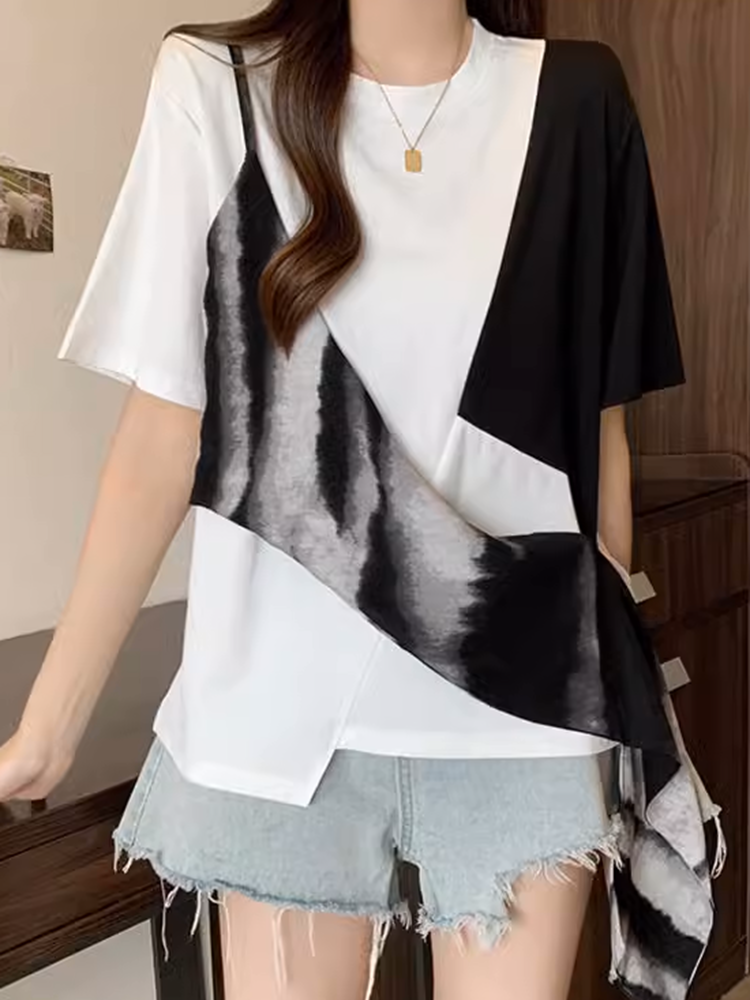 アシンメトリーブロックTシャツ