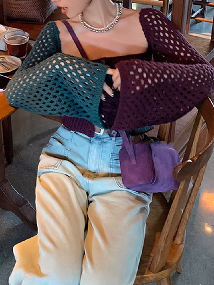 カラーブロックニットカーデ