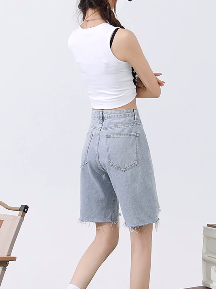 ローエッジダメージデニムショートパンツ