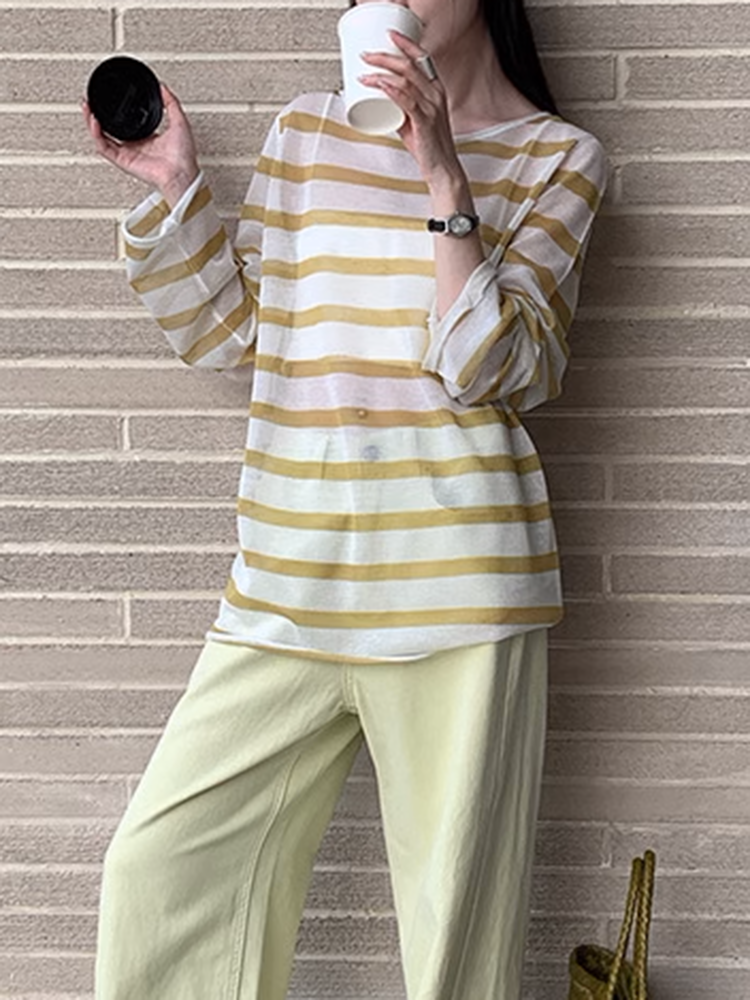 シースルーストライプニット