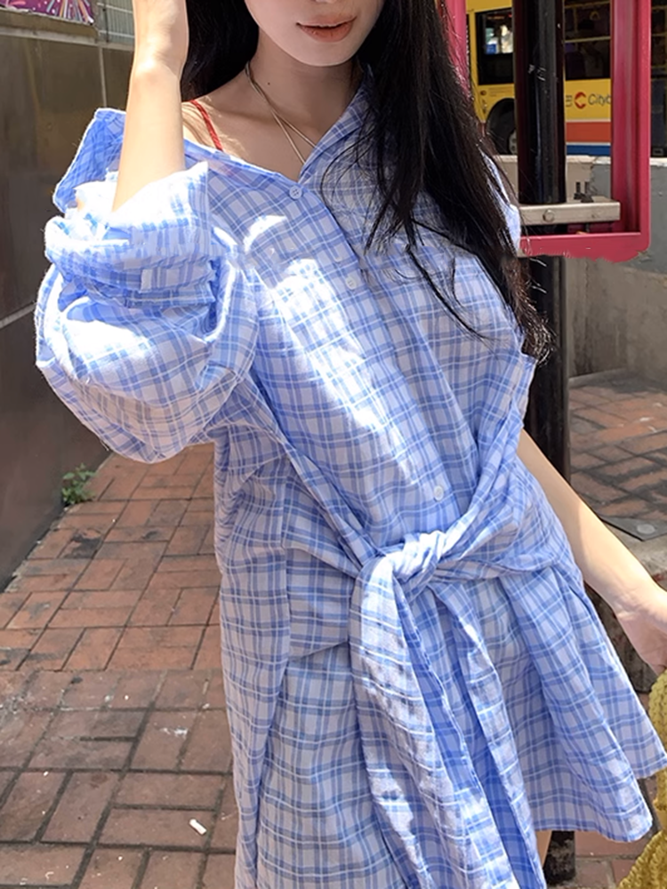 スクエアチェックシャツワンピ―ス