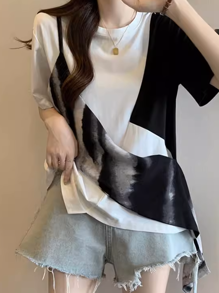 アシンメトリーブロックTシャツ