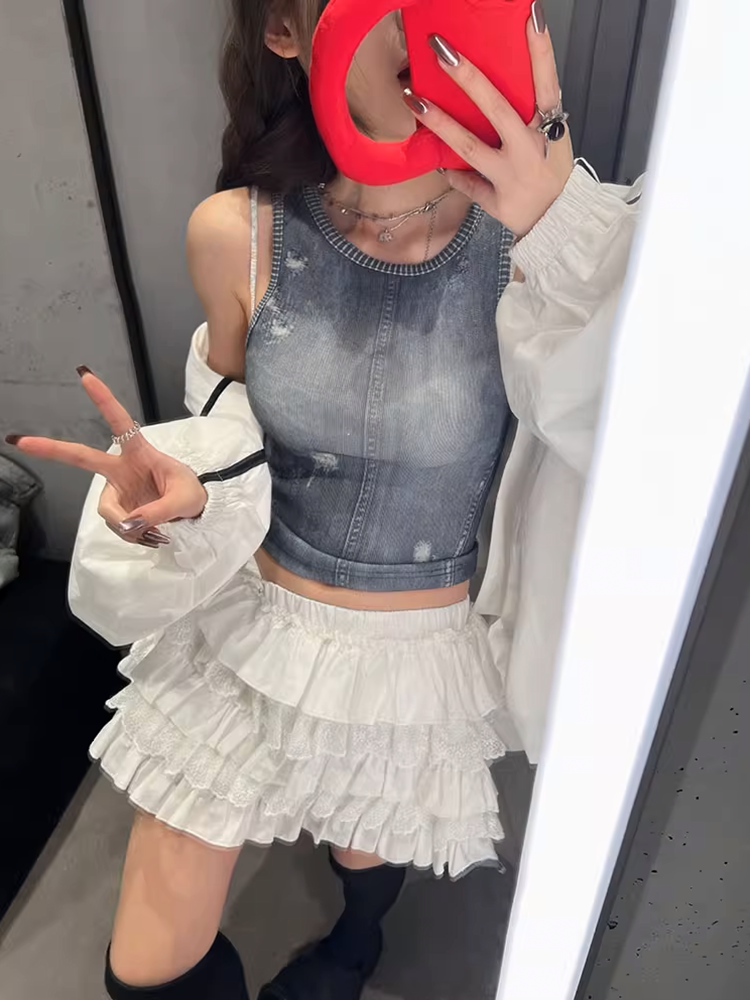 デニム風プリントキャミソール