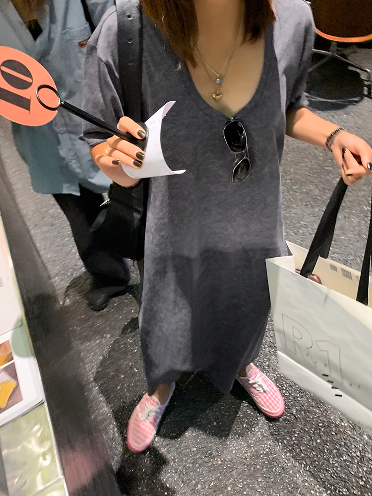 Uネックハーフスリーブワンピース
