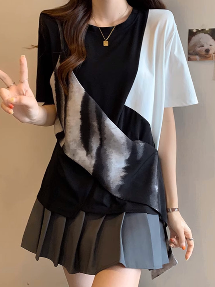 アシンメトリーブロックTシャツ