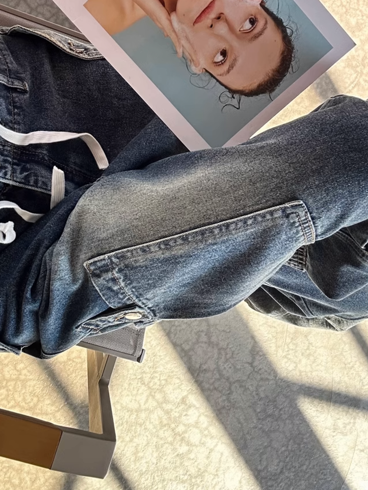 レトロワークパースプリーツデニムパンツ
