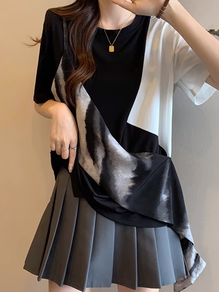 アシンメトリーブロックTシャツ