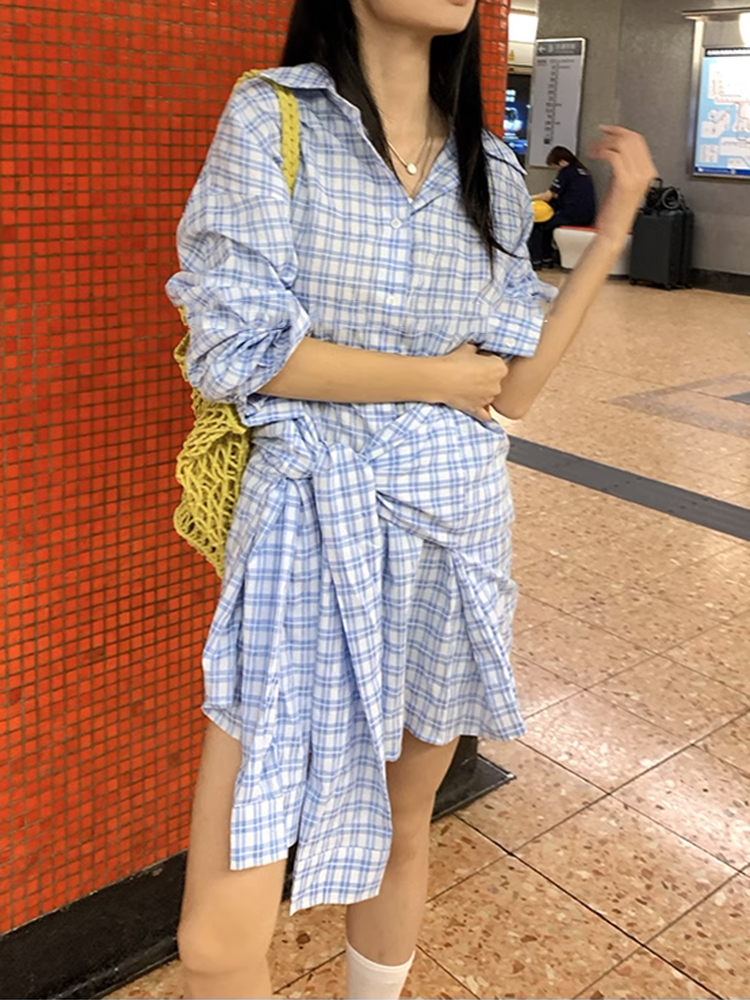 スクエアチェックシャツワンピ―ス