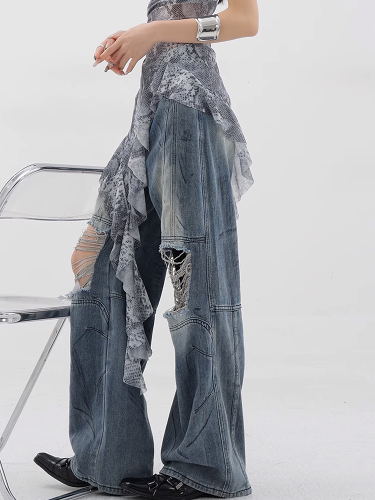 ダメージパッチワークデニムパンツ