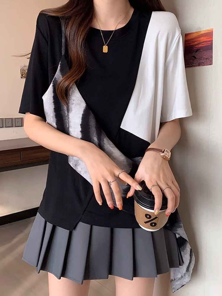 アシンメトリーブロックTシャツ