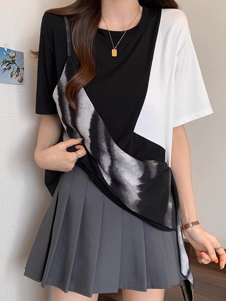 アシンメトリーブロックTシャツ