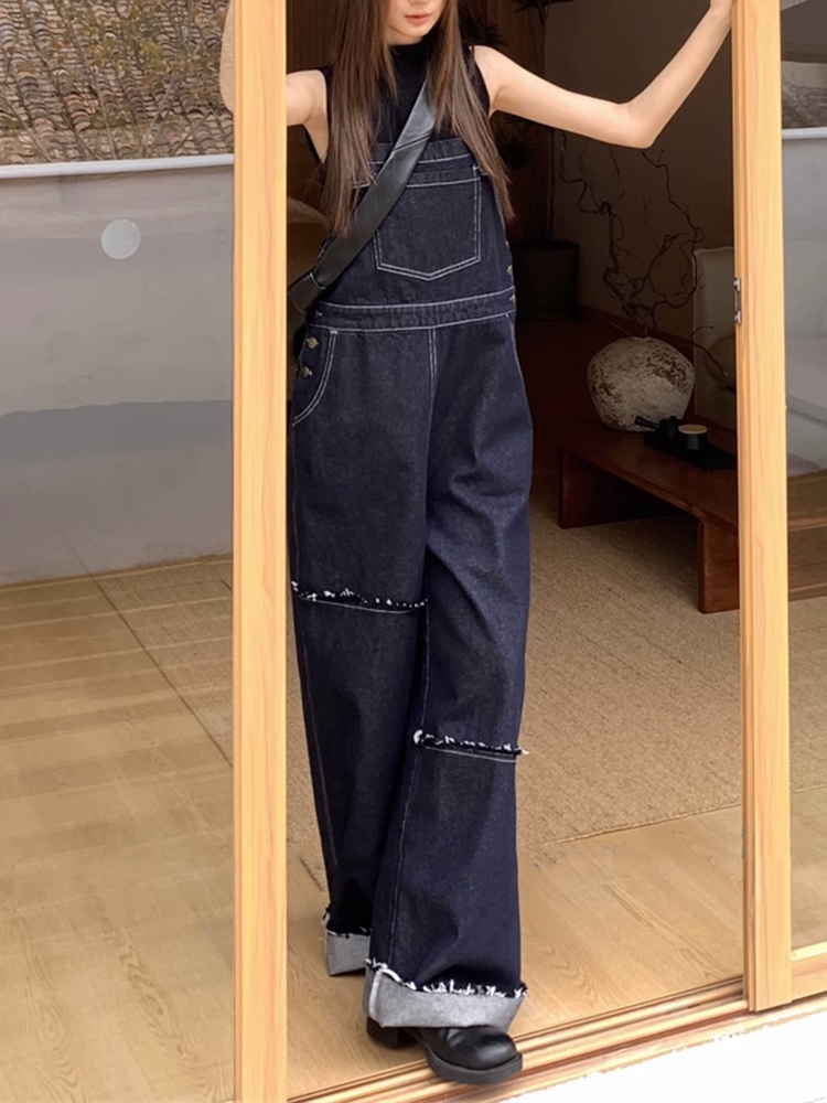 ワイドレッグデニムサロペット