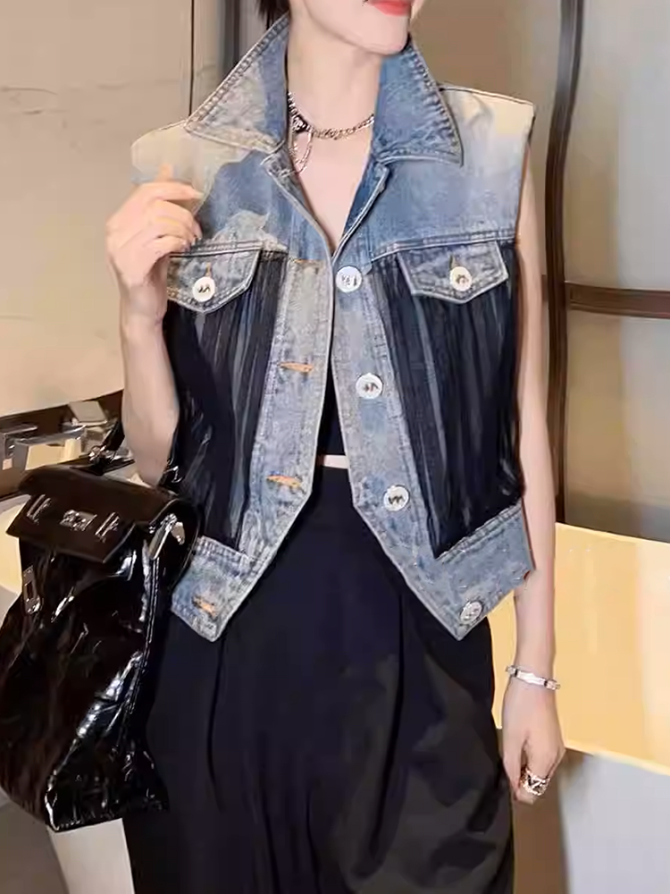 メッシュレイヤードデニムベスト