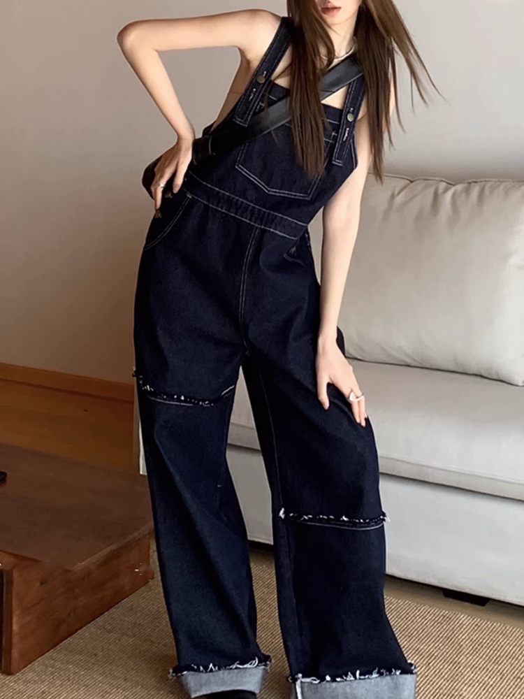 ワイドレッグデニムサロペット