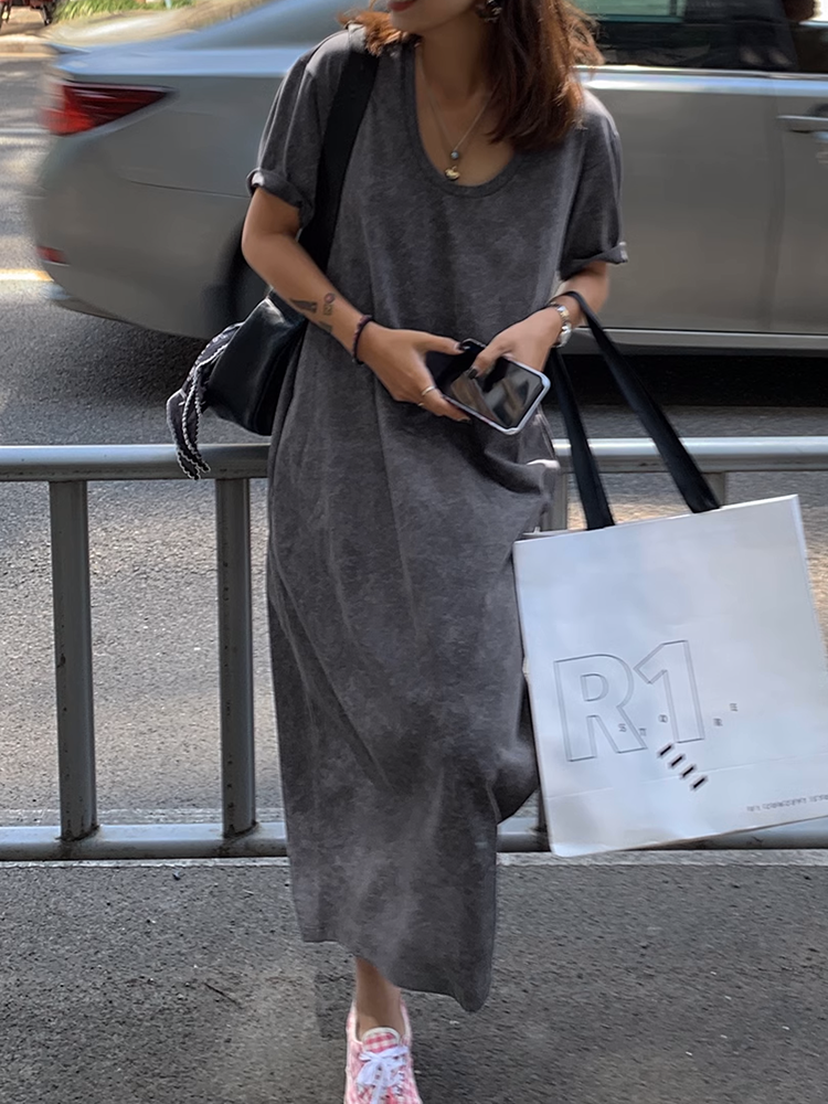 Uネックハーフスリーブワンピース