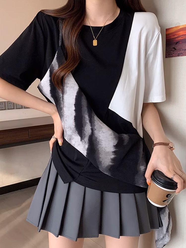 アシンメトリーブロックTシャツ