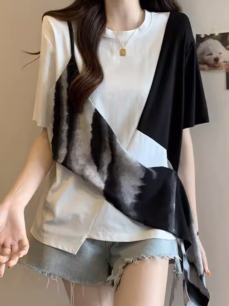 アシンメトリーブロックTシャツ