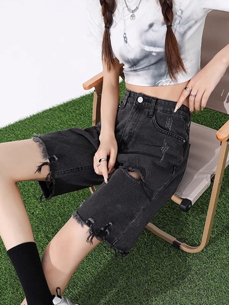ローエッジダメージデニムショートパンツ