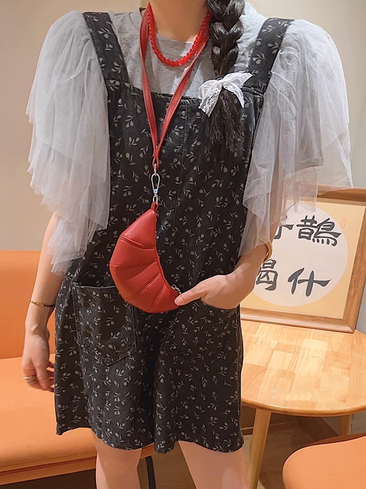 チュールスリーブハーフスリーブトップス