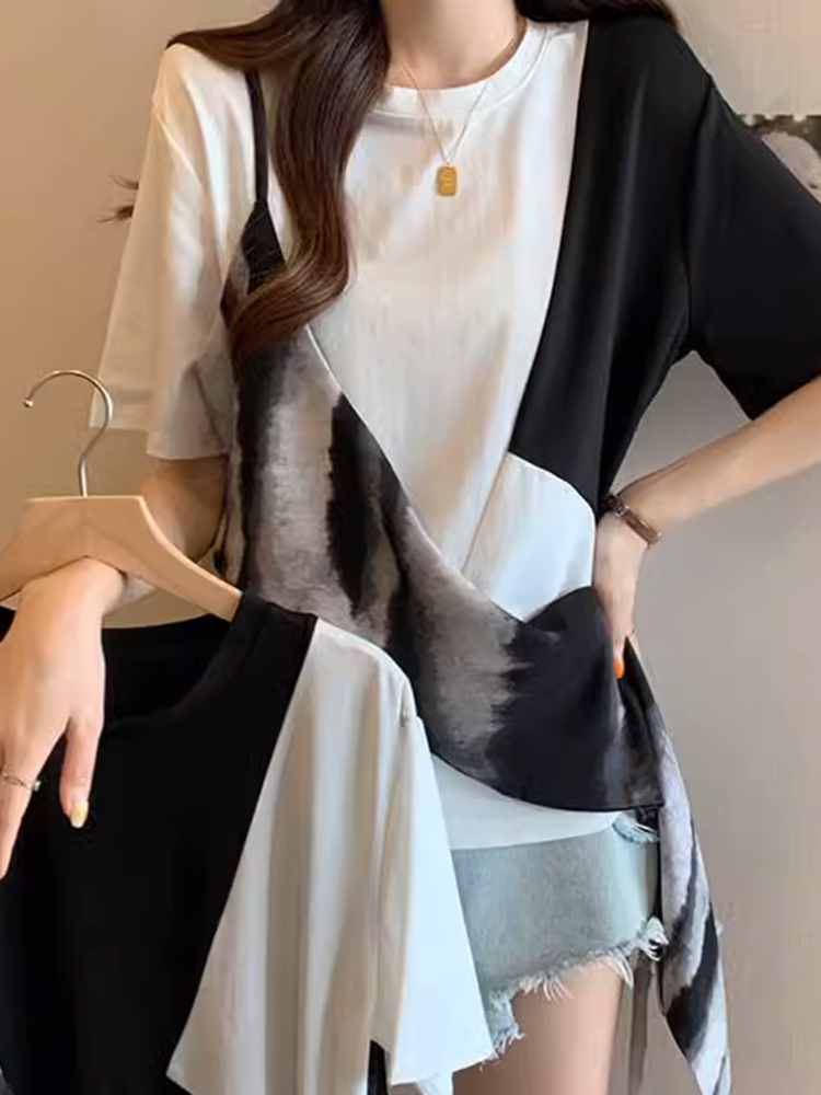 アシンメトリーブロックTシャツ
