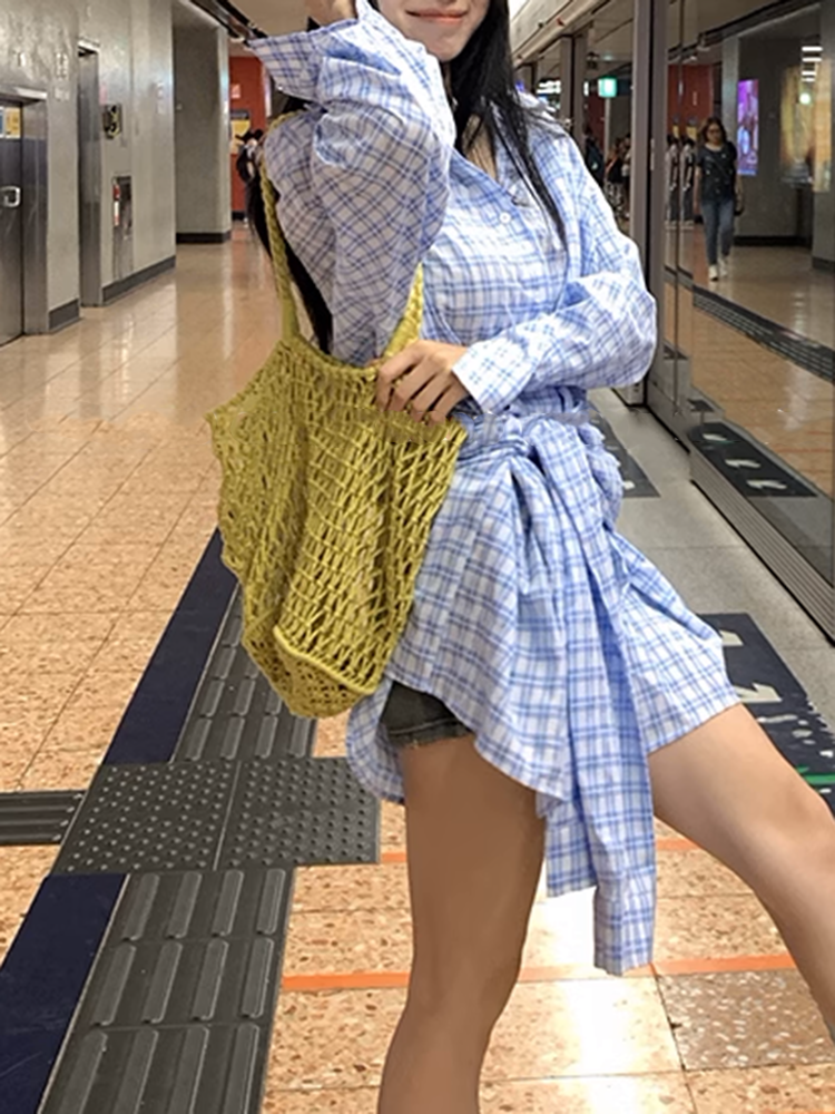 スクエアチェックシャツワンピ―ス