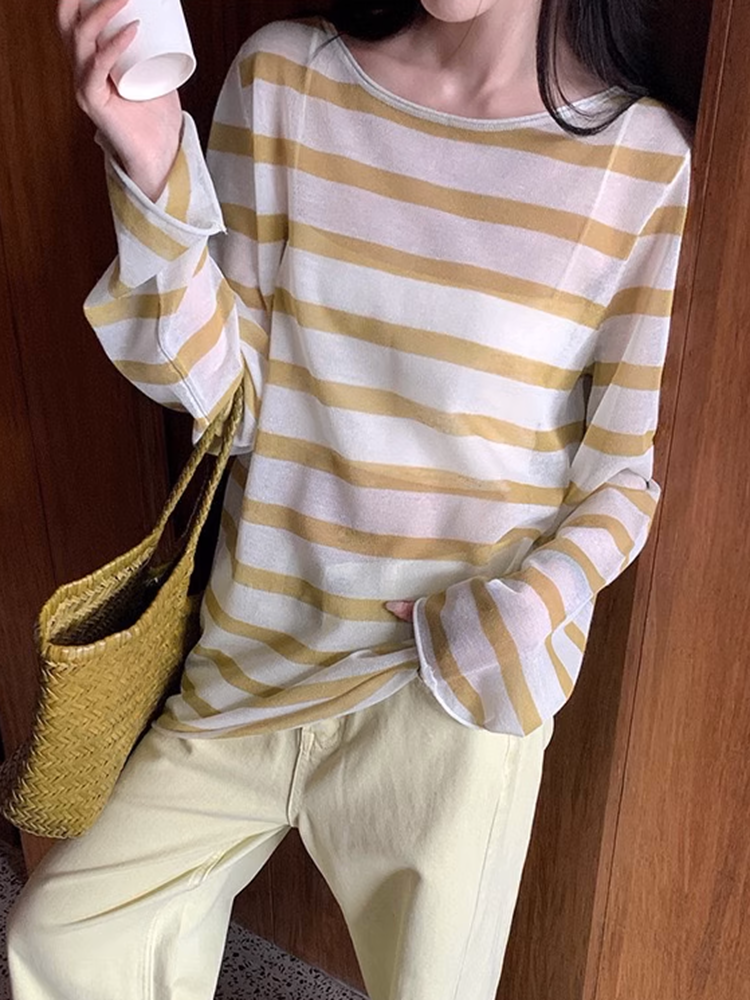 シースルーストライプニット
