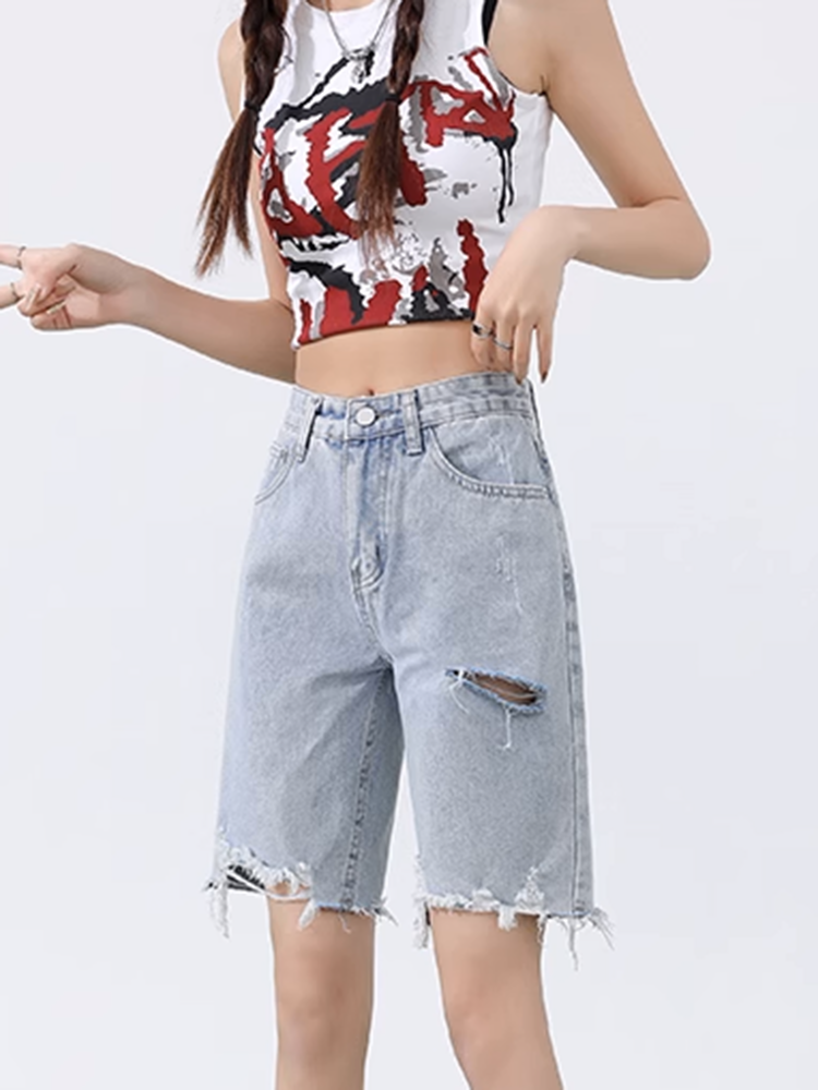 ローエッジダメージデニムショートパンツ