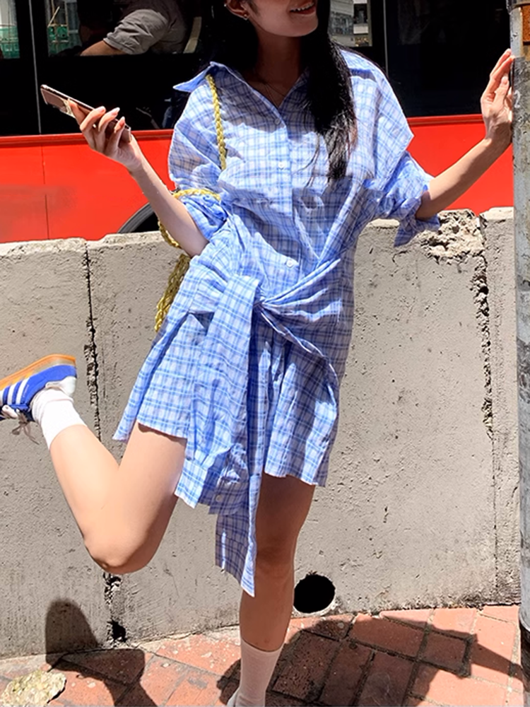 スクエアチェックシャツワンピ―ス