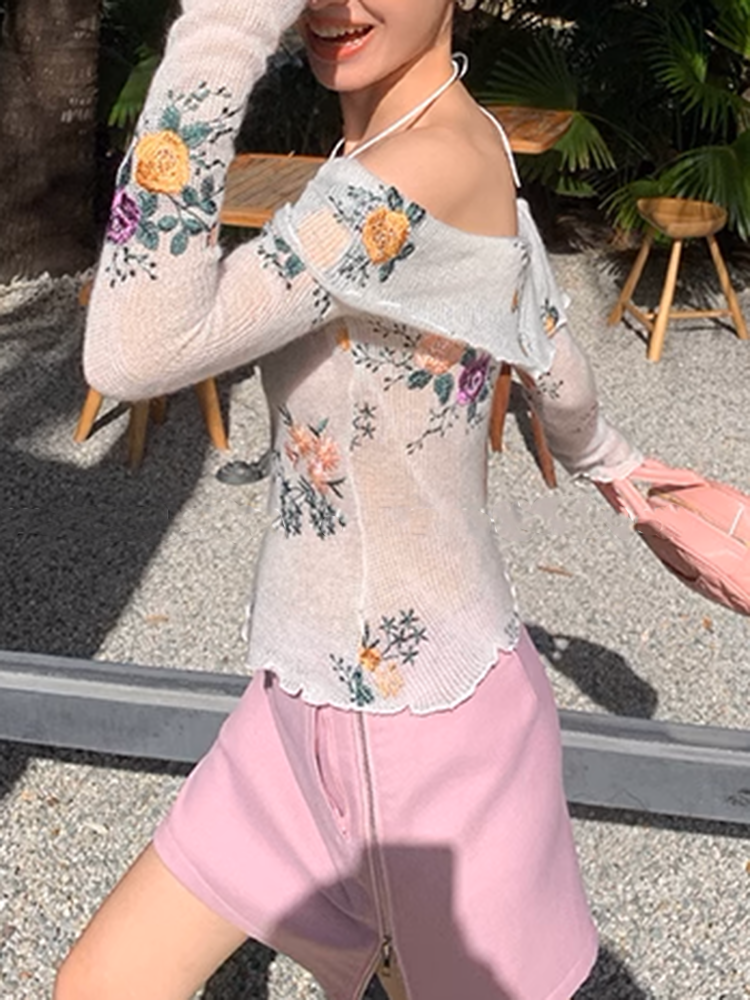 スリムエンブロイダートップス