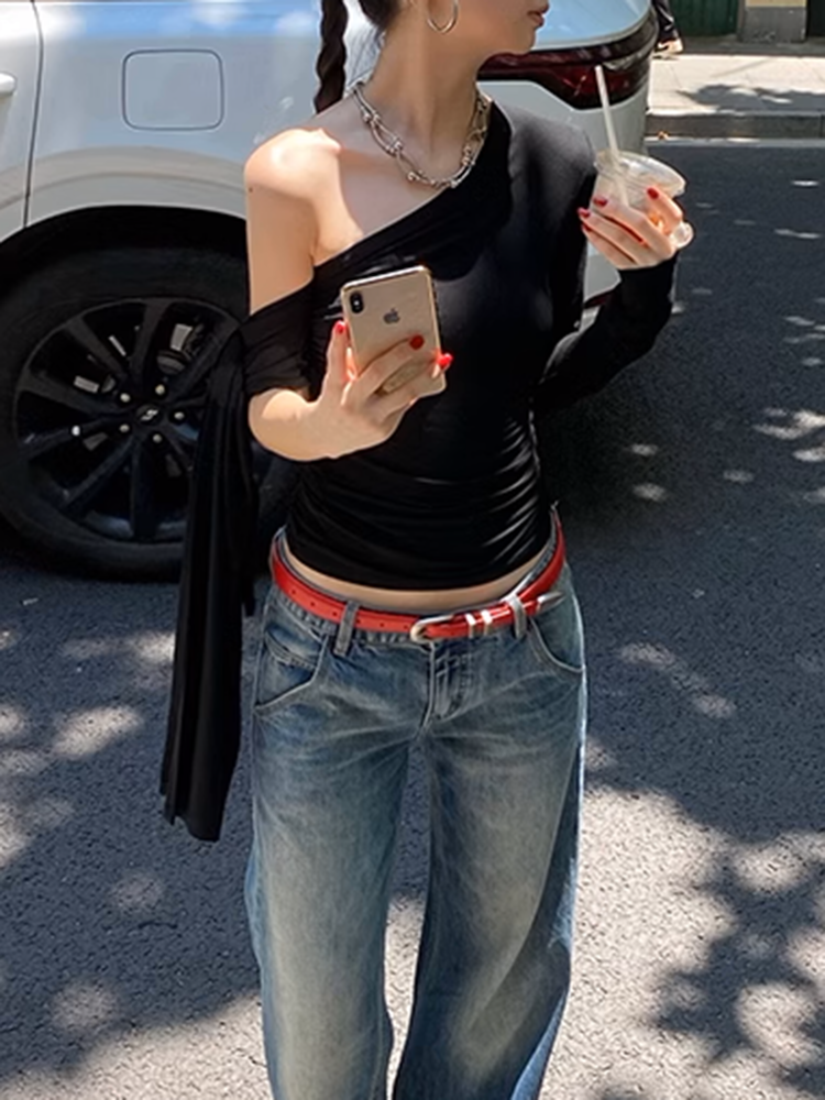 オフショルダースリムシャツ