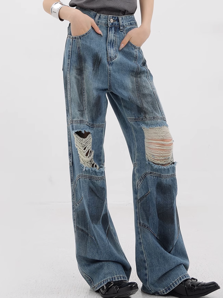 ダメージパッチワークデニムパンツ