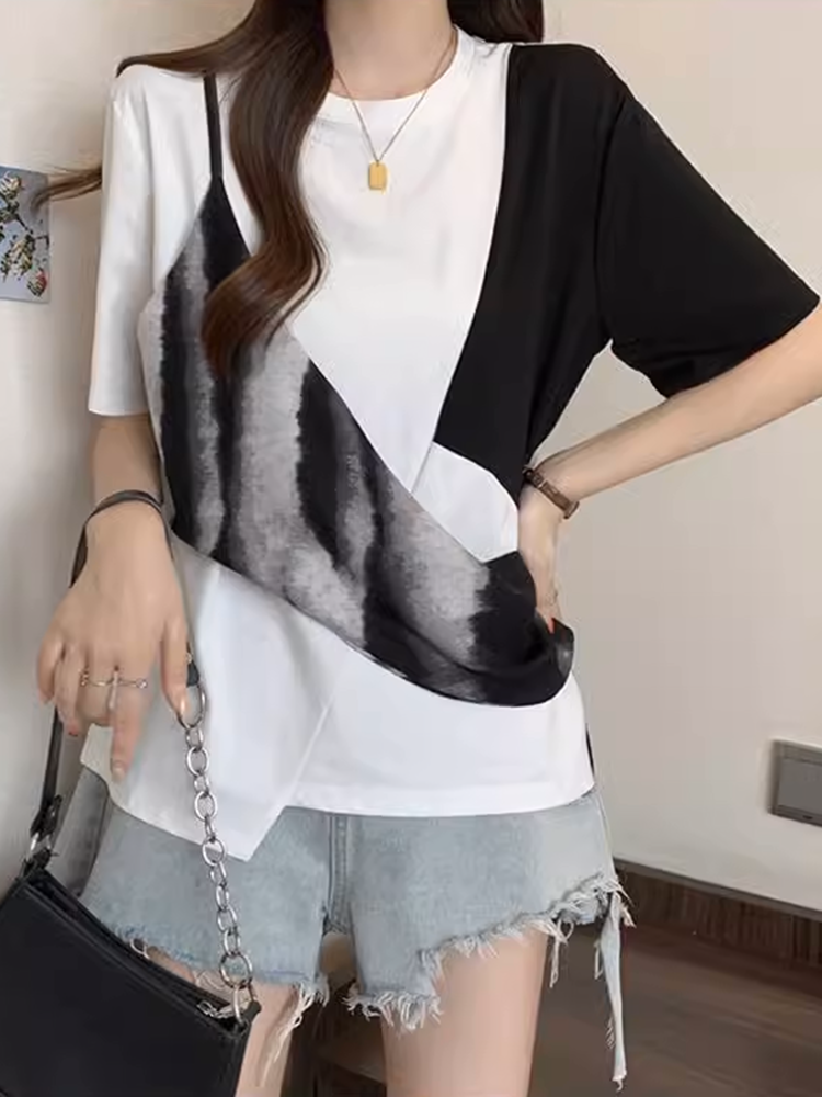 アシンメトリーブロックTシャツ