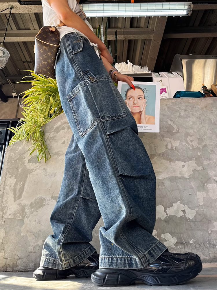 レトロワークパースプリーツデニムパンツ