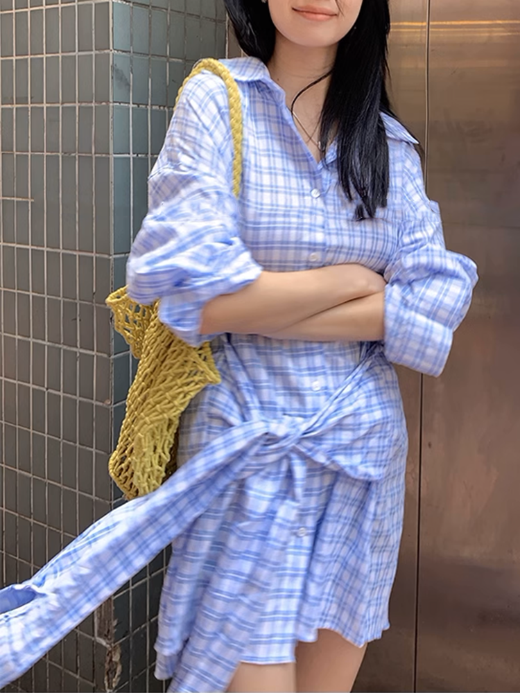 スクエアチェックシャツワンピ―ス