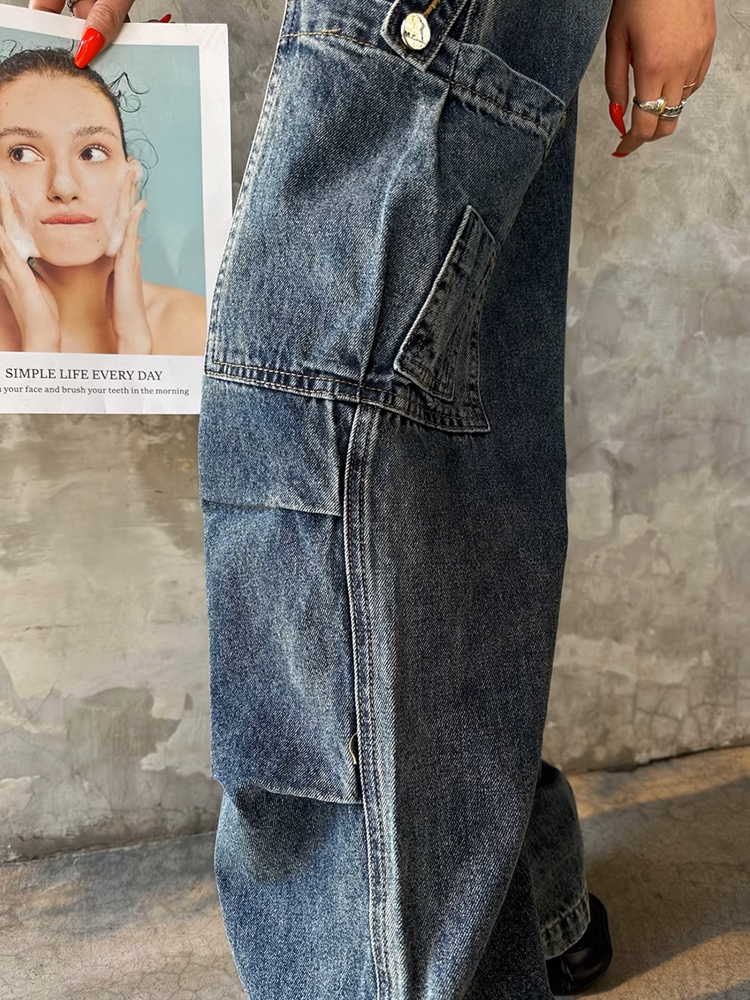 レトロワークパースプリーツデニムパンツ