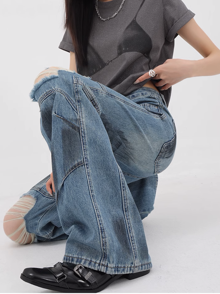 ダメージパッチワークデニムパンツ