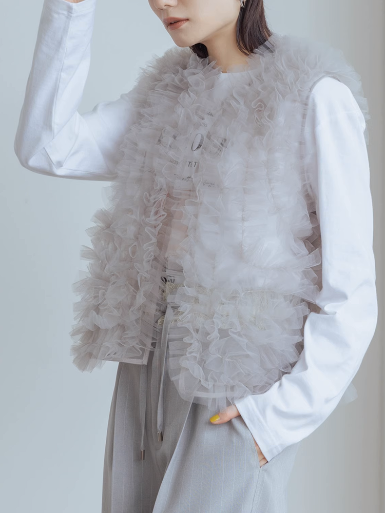 プリーツメッシュフリルベスト