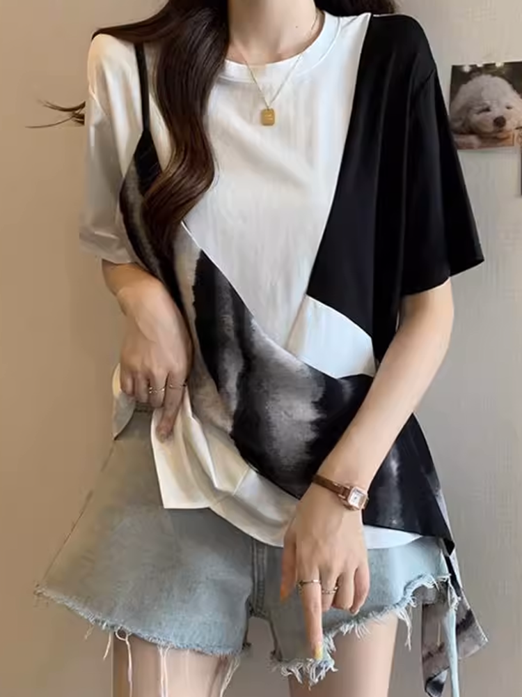 アシンメトリーブロックTシャツ