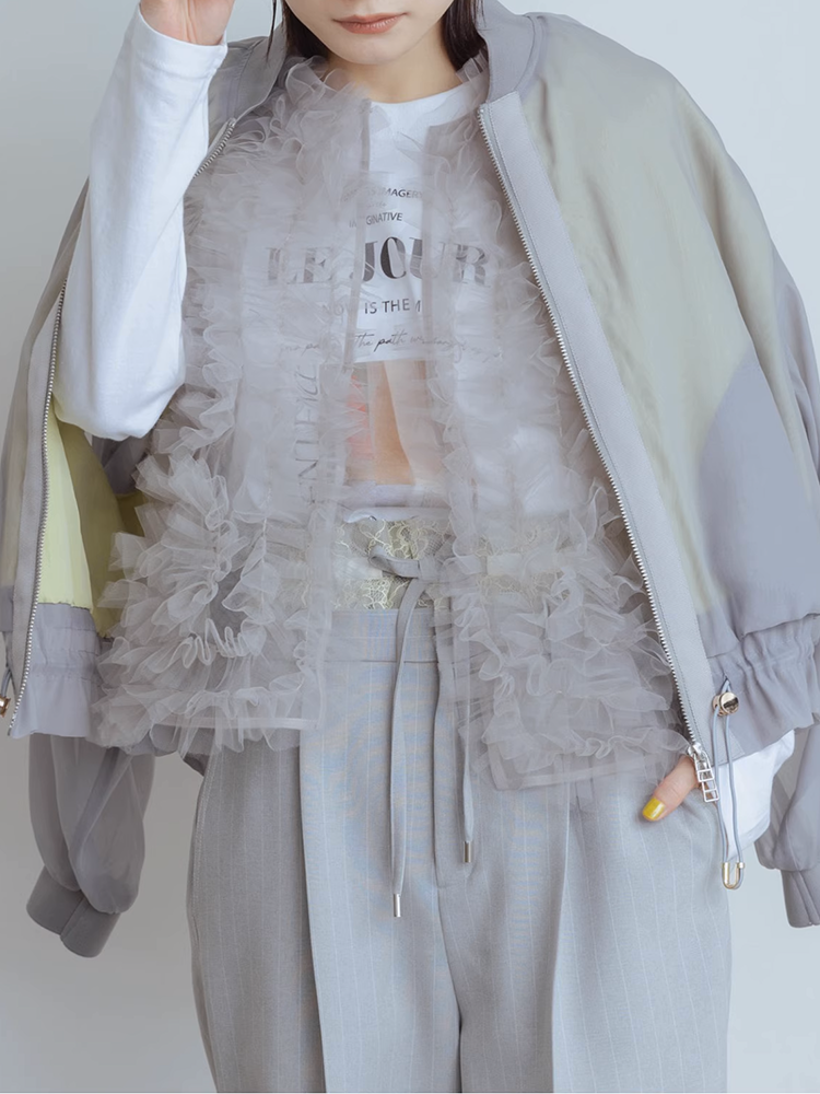 プリーツメッシュフリルベスト