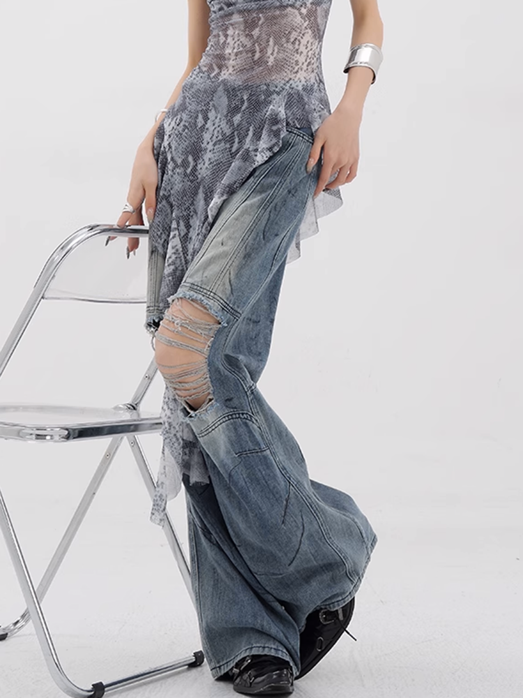 ダメージパッチワークデニムパンツ
