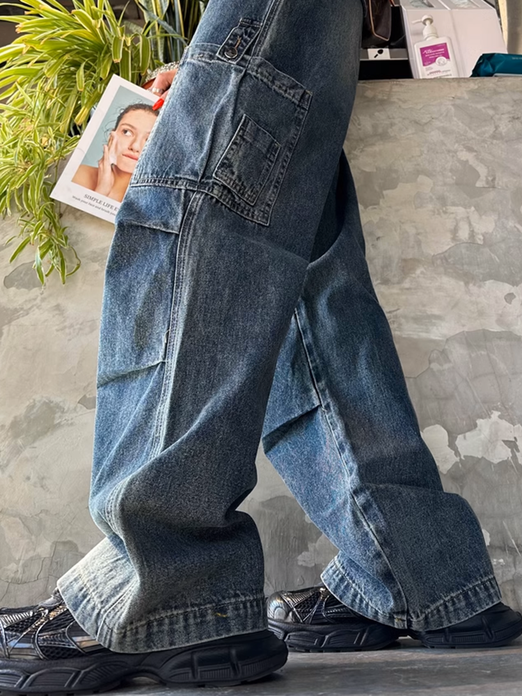 レトロワークパースプリーツデニムパンツ