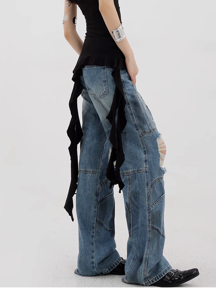 ダメージパッチワークデニムパンツ