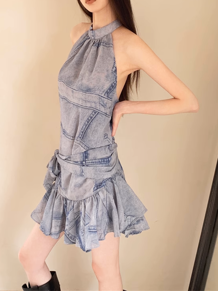バックレスデニムワンピース