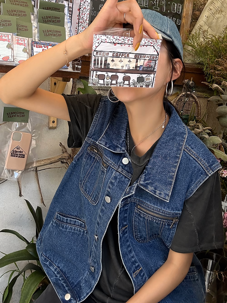 ジップポケットデニムベスト