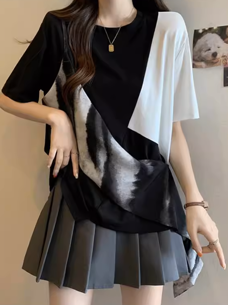 アシンメトリーブロックTシャツ