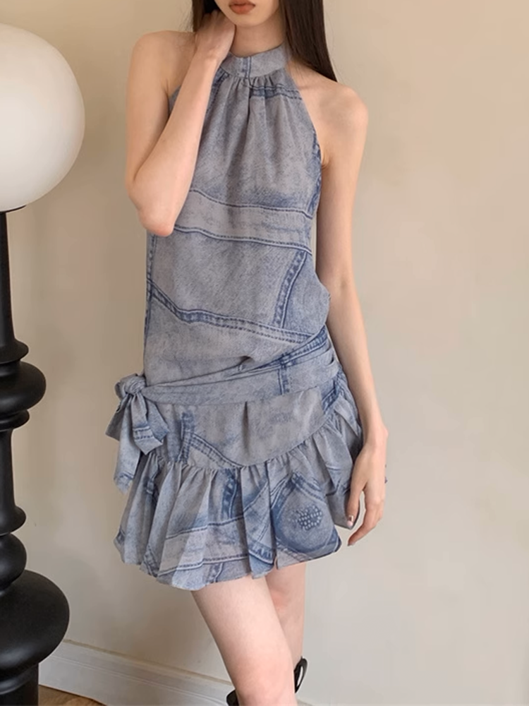 バックレスデニムワンピース