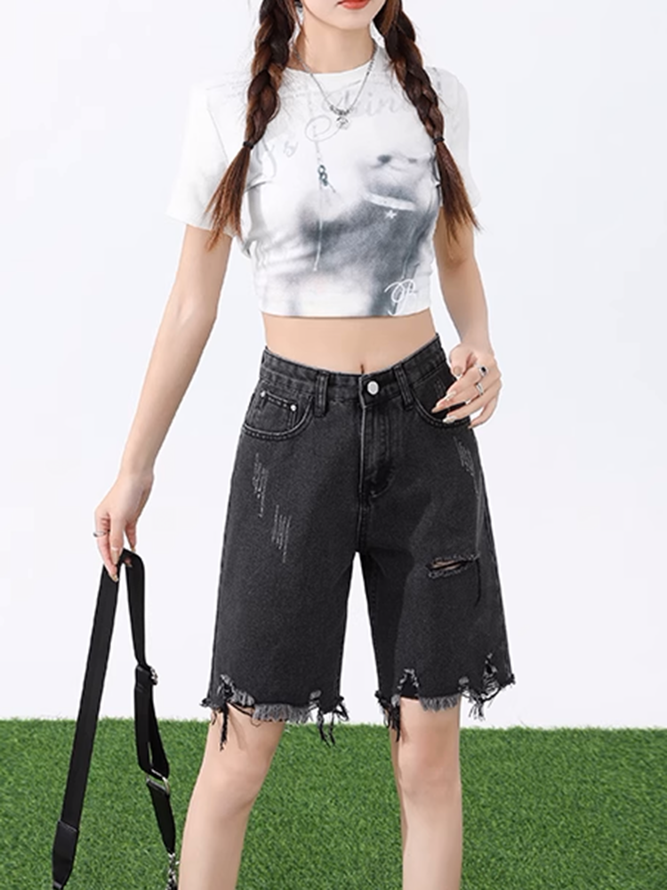 ローエッジダメージデニムショートパンツ