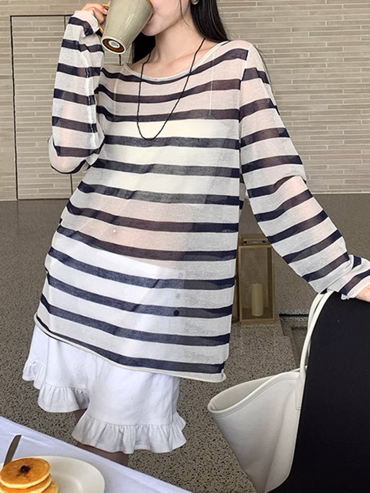 シースルーストライプニット