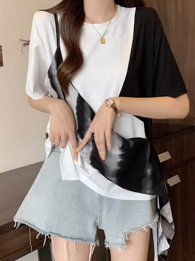 アシンメトリーブロックTシャツ