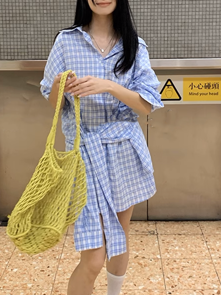 スクエアチェックシャツワンピ―ス
